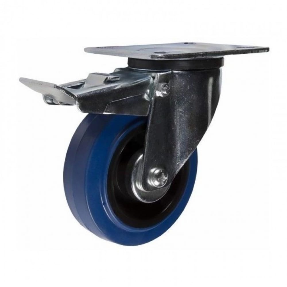 Колесо поворотное с тормозом, платформенное крепление, синяя резина д. 160 мм - SCLb 63